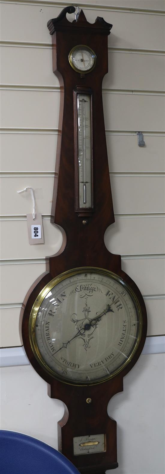 A Victorian mahogany wheel barometer, J. Broggi, Chelmsford (damage) W.30cm